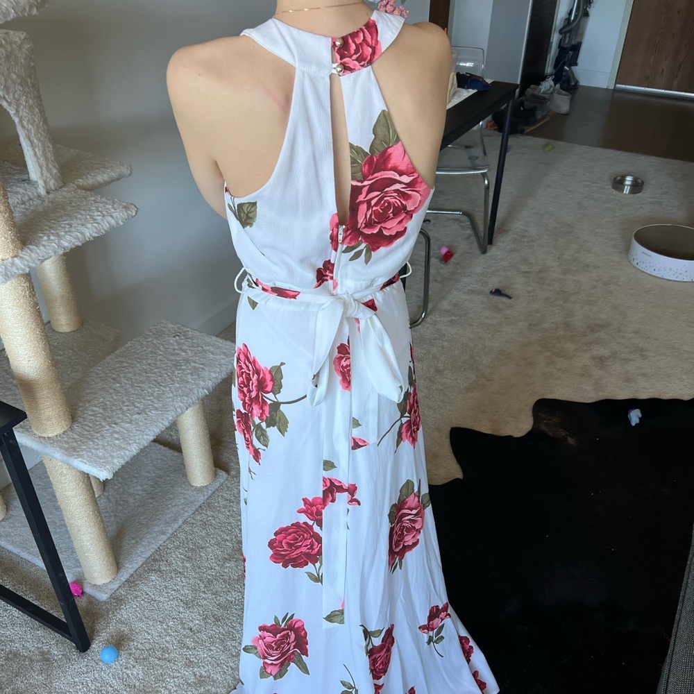 White and red flowered slit dress